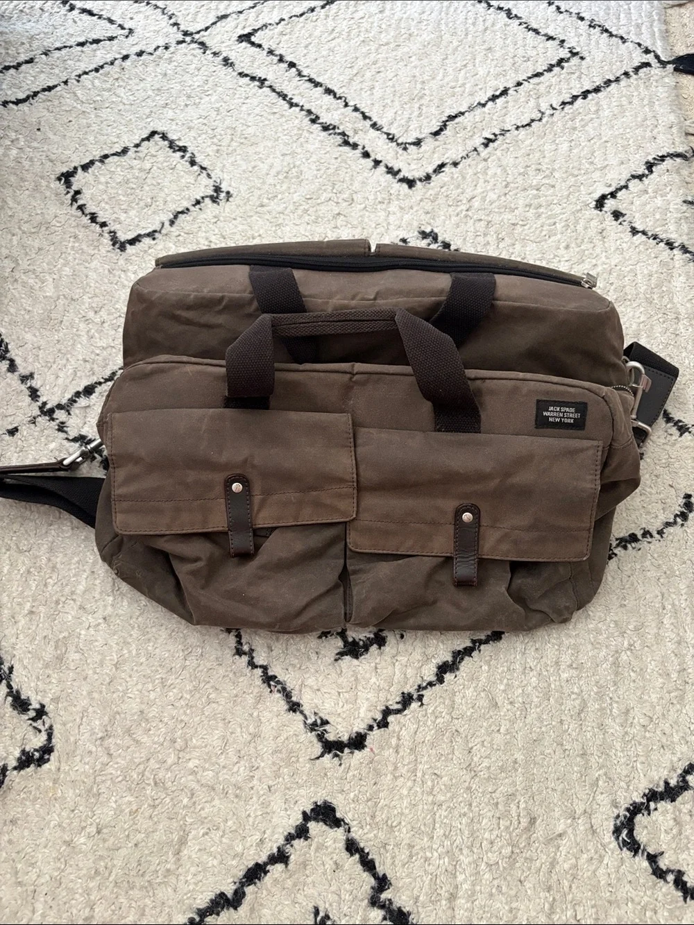 Jack Spade Brown Canvas Duffel Bag with Front Flap Pockets
